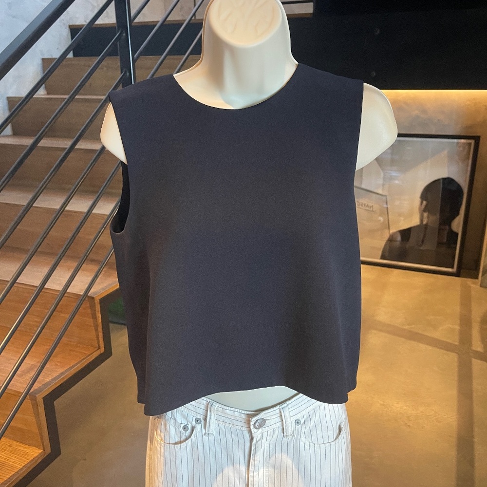 Navy, Lined, Polyester Flared Cropped Top - image 1